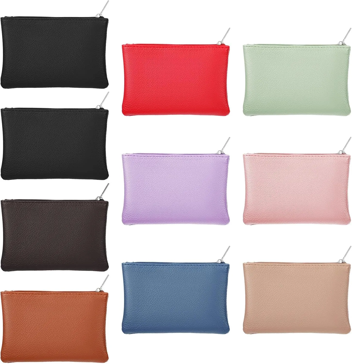 10 Pcs Coin Purse Portable PU Leather Coin Purse Pouch Mini Card Holder Wallet with Zipper Small Change Bag for Women Men Credit Card Folded Bills ID Key Headset Lipstick
