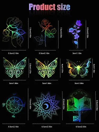 135PCS Shiny Resin Stickers Kalolary Holographic Stickers for Art Craft Adhesive Rainbow Magic Butterfly Stickers Waterproof Coloful Laser Sticker Decals for DIY Scrapbook Journal Laptop Water Bottles