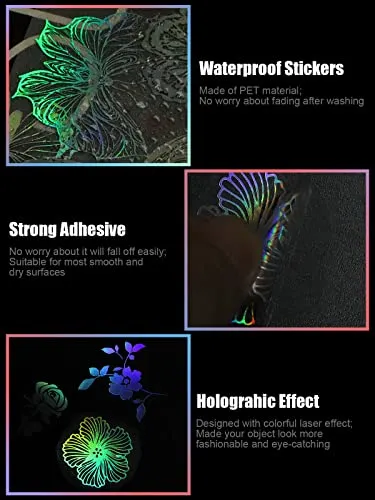 135PCS Shiny Resin Stickers Kalolary Holographic Stickers for Art Craft Adhesive Rainbow Magic Butterfly Stickers Waterproof Coloful Laser Sticker Decals for DIY Scrapbook Journal Laptop Water Bottles