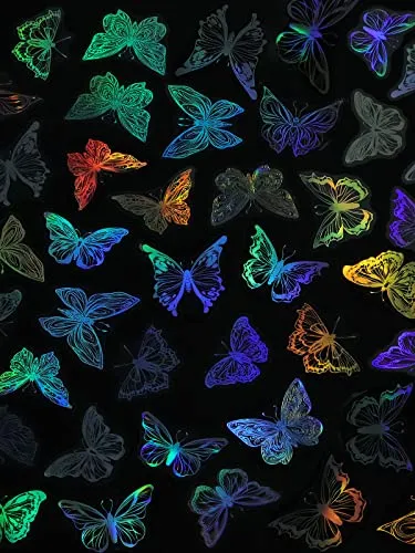 135PCS Shiny Resin Stickers Kalolary Holographic Stickers for Art Craft Adhesive Rainbow Magic Butterfly Stickers Waterproof Coloful Laser Sticker Decals for DIY Scrapbook Journal Laptop Water Bottles