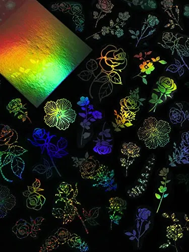 135PCS Shiny Resin Stickers Kalolary Holographic Stickers for Art Craft Adhesive Rainbow Magic Butterfly Stickers Waterproof Coloful Laser Sticker Decals for DIY Scrapbook Journal Laptop Water Bottles