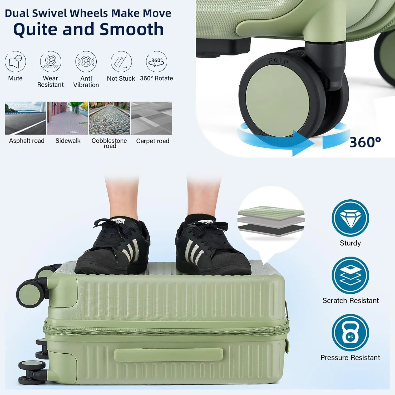 28 Inch Luggage Hard Shell Suitcases, Expandable Travel Checked Luggage 28 Inch, Large Check In Luggage with Spinner Wheels Cup Holder Charger Built in Lightweight Suitcase, Bamboo Green