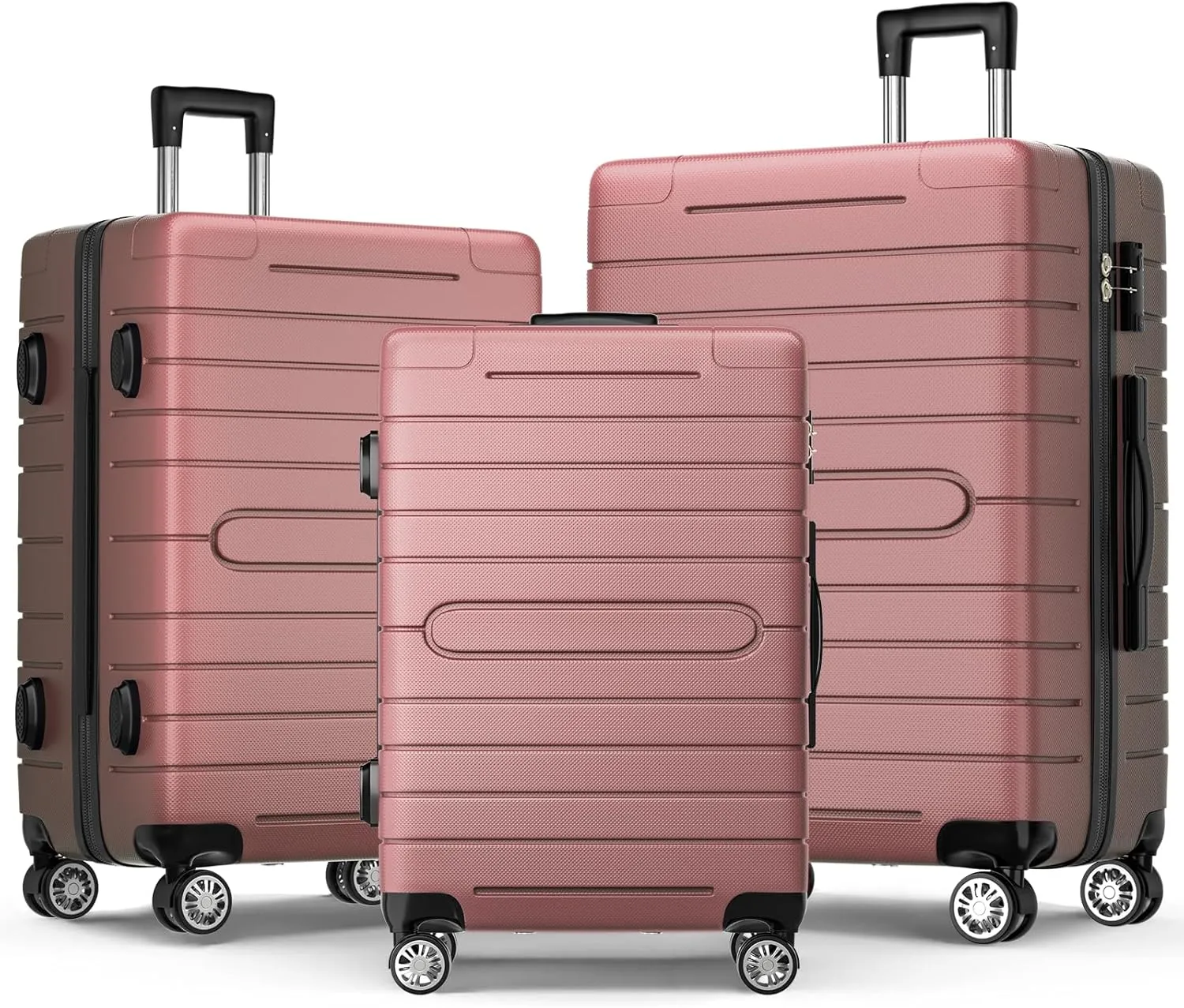 3 Piece Luggage Sets- Rose Gold Hardside Luggage Set with Spinner Wheels Travel Carry on Luggage with TSA Lock Lightweight Suitcase Sets for Women