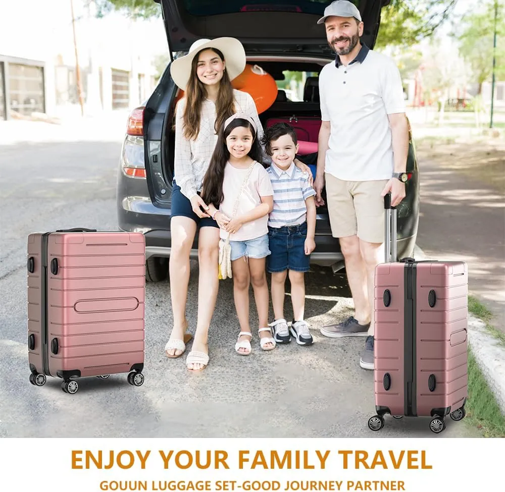 3 Piece Luggage Sets- Rose Gold Hardside Luggage Set with Spinner Wheels Travel Carry on Luggage with TSA Lock Lightweight Suitcase Sets for Women