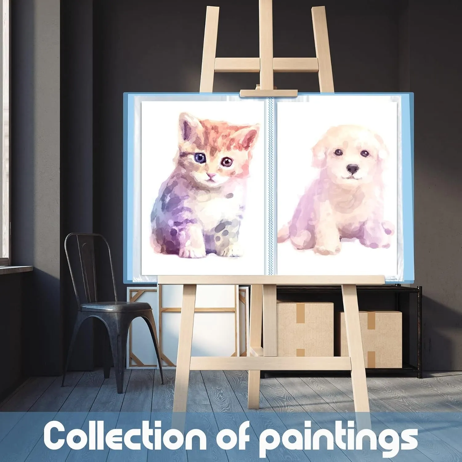 60 Pages A2 and A3 Diamond Painting Storage Book Diamond Art Portfolio Folder Artwork Art Binder Diamond Art Storage Presentation Book with Sleeves Protector, 22 X 16.4 Inch, 16.5 X 12.1 Inch(Blue)