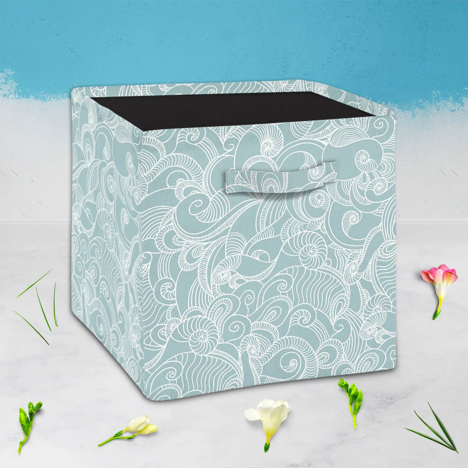 Abstract Wave Foldable Open Storage Bin | Organizer Box, Toy Basket, Shelf Box, Laundry Bag | Canvas Fabric