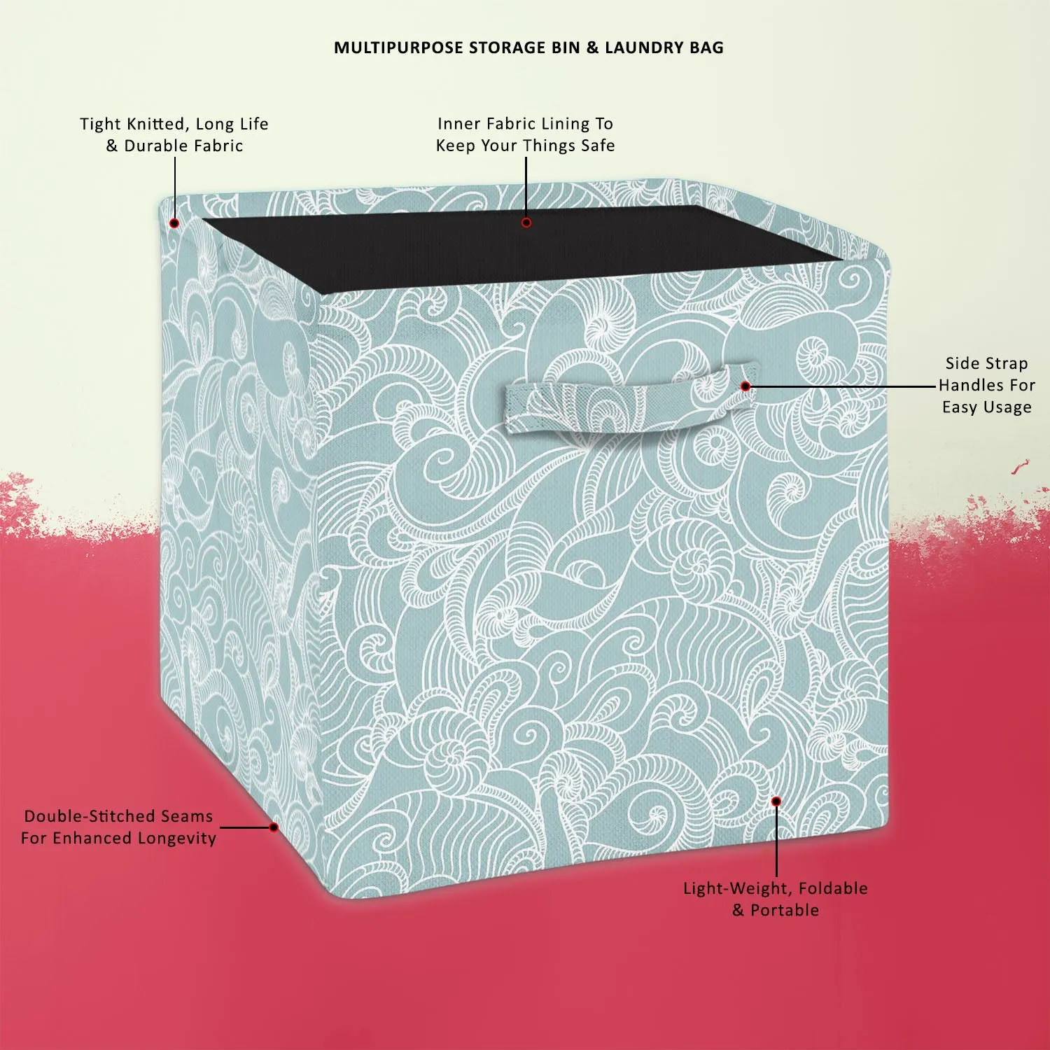 Abstract Wave Foldable Open Storage Bin | Organizer Box, Toy Basket, Shelf Box, Laundry Bag | Canvas Fabric