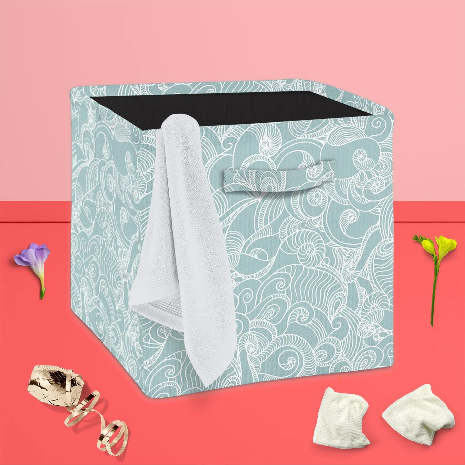Abstract Wave Foldable Open Storage Bin | Organizer Box, Toy Basket, Shelf Box, Laundry Bag | Canvas Fabric