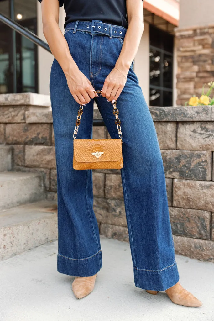 Camille Embossed Leather Crossbody/Clutch, Camel