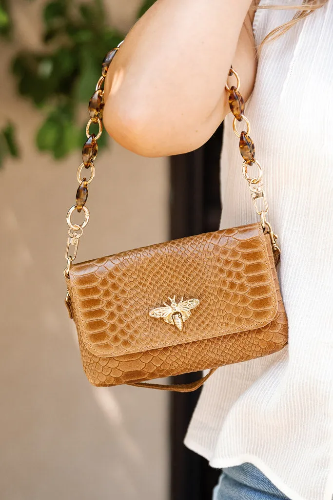 Camille Embossed Leather Crossbody/Clutch, Camel