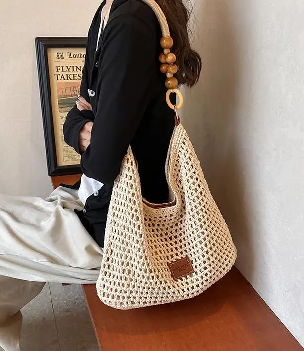 Casual Tote Bags for Women Beach Bag Woven Shoulder Handbag Ladies Cross-body Purses Commuter Travel Satchels 2025