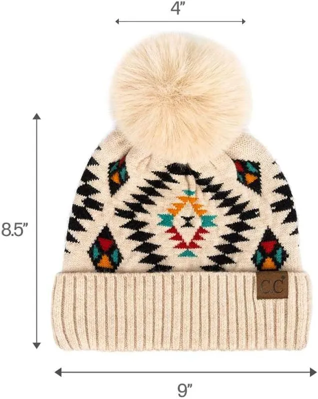 C.C Mom and Baby Fur Pom Winter Fall Trendy Chunky Stretchy Cable Knit Beanie Hat Set