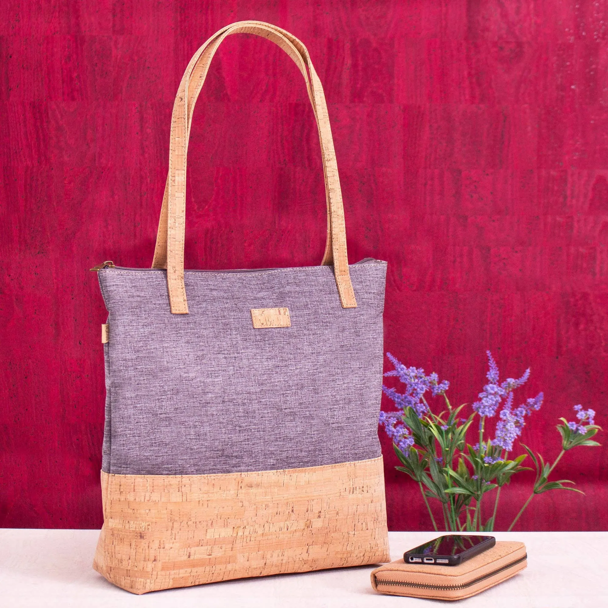 Cork with gray fabric women's Tote bag BAG-2057-D