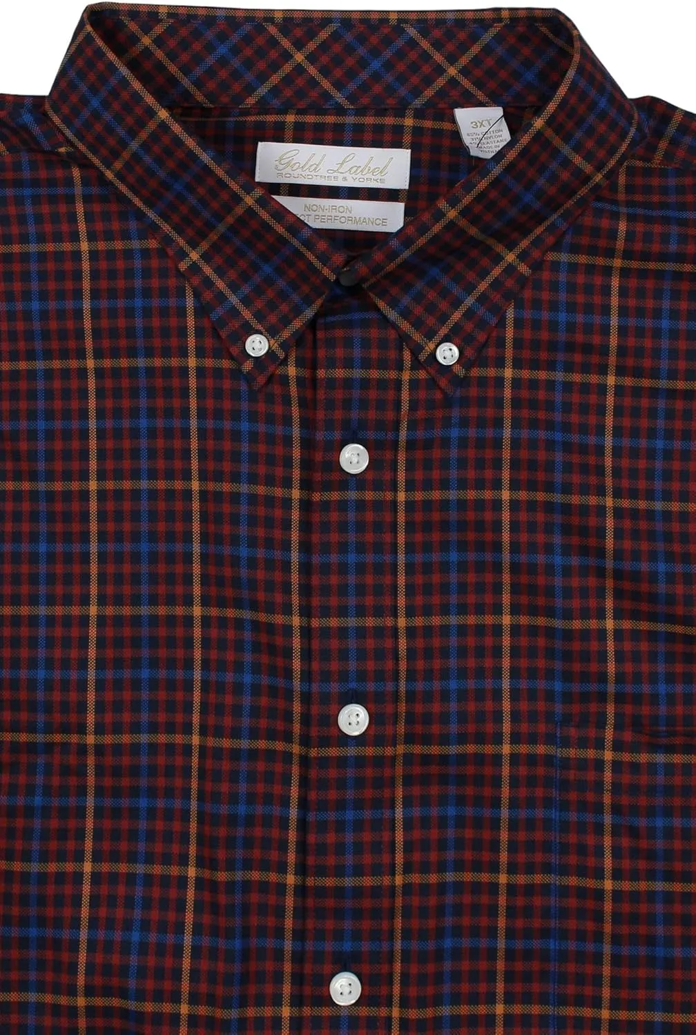 Gold Label Roundtree & Yorke Big Tall Non-Iron Men's Long Sleeve Shirt with Comfort Stretch
