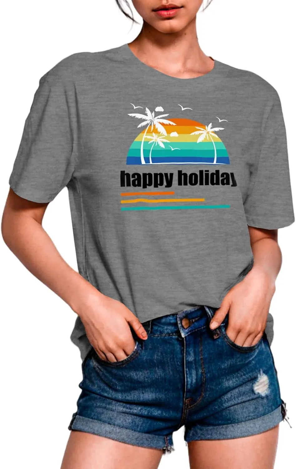 Hawaiian Shirts for Women Palm Trees Graphic Tee Womens T Shirts Loose Fit Summer Vacation Short Sleeve Tops