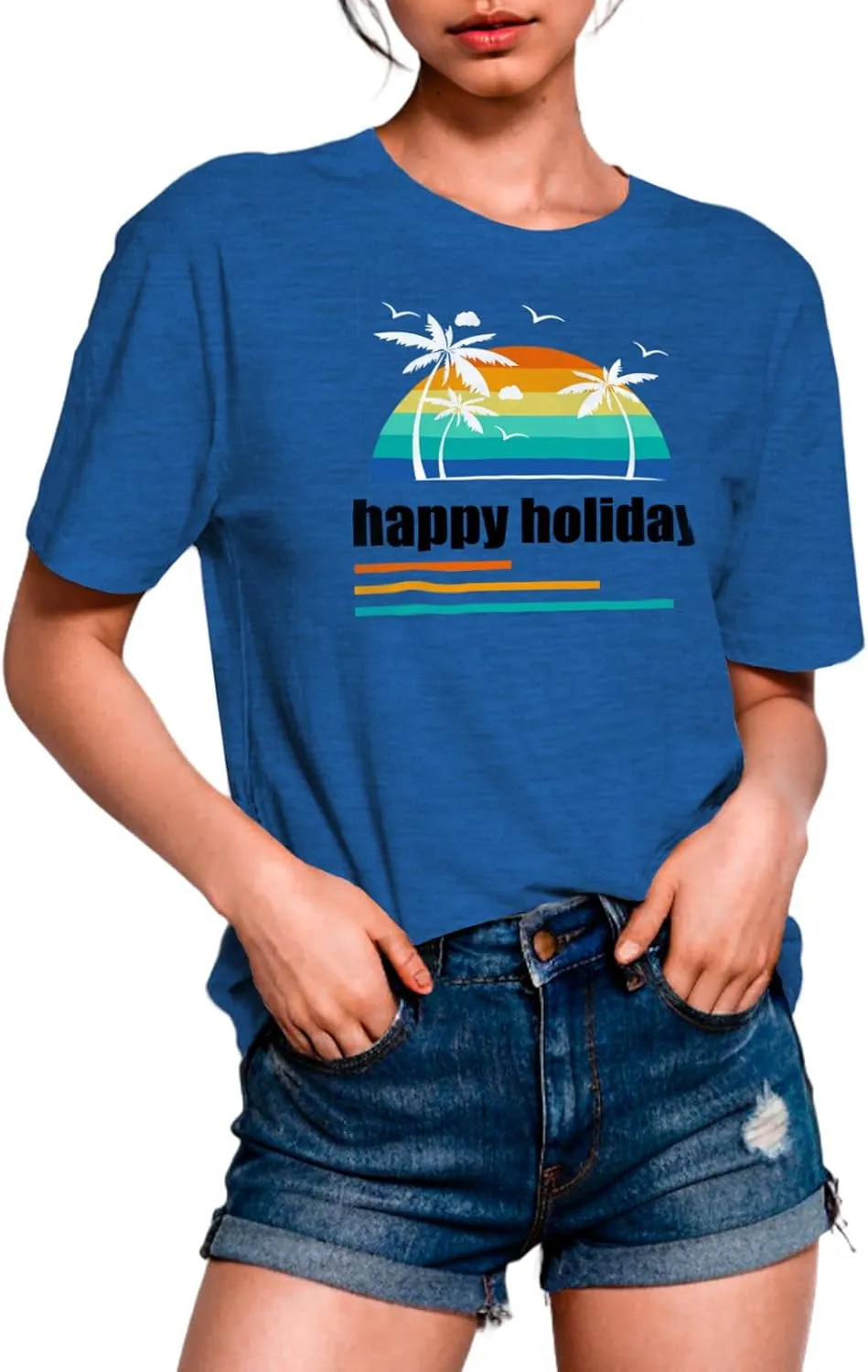 Hawaiian Shirts for Women Palm Trees Graphic Tee Womens T Shirts Loose Fit Summer Vacation Short Sleeve Tops