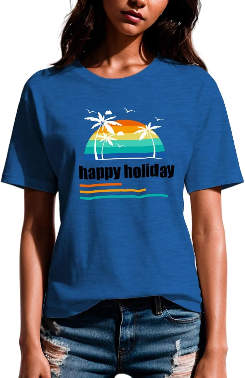 Hawaiian Shirts for Women Palm Trees Graphic Tee Womens T Shirts Loose Fit Summer Vacation Short Sleeve Tops