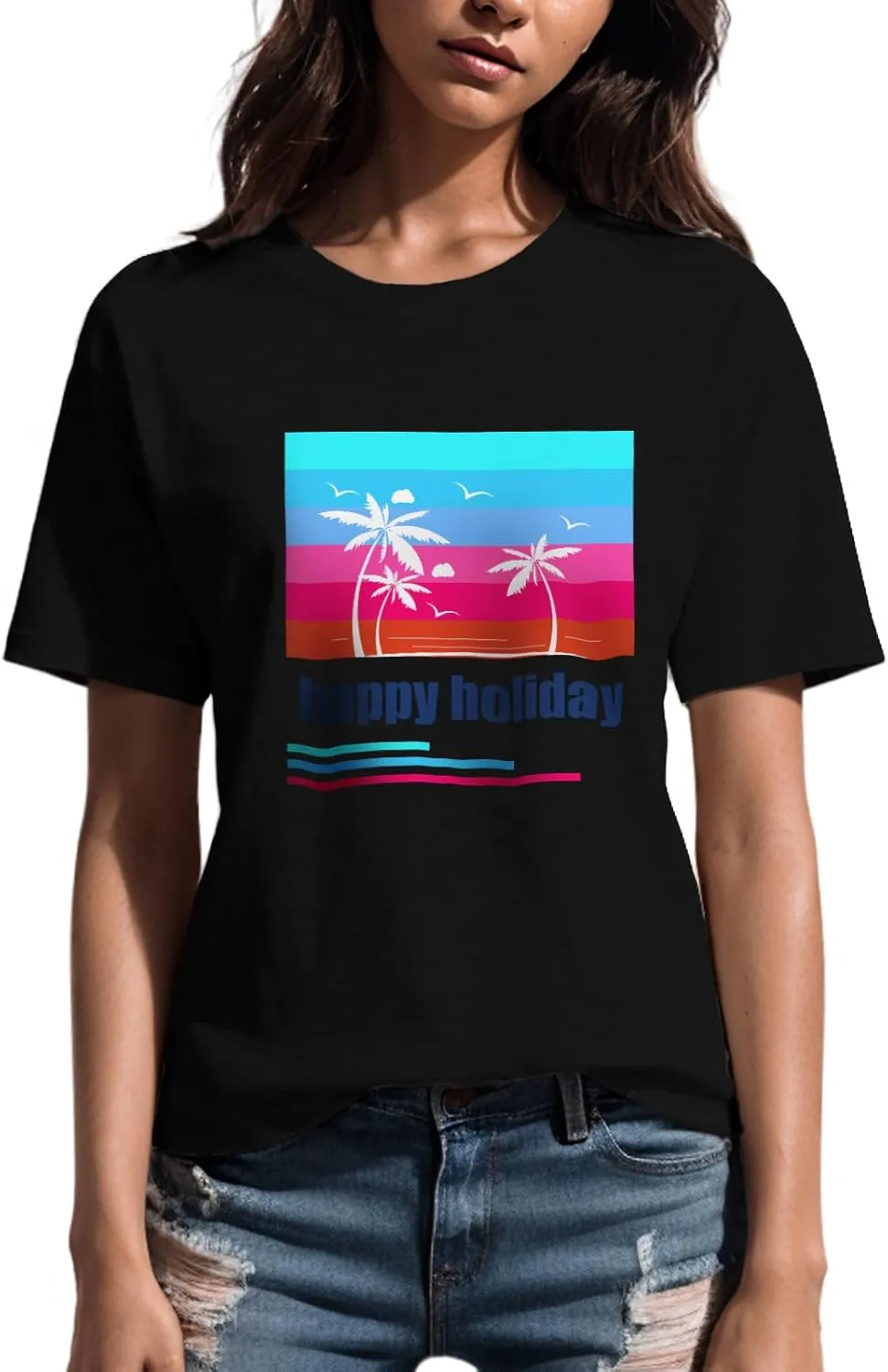 Hawaiian Shirts for Women Palm Trees Graphic Tee Womens T Shirts Loose Fit Summer Vacation Short Sleeve Tops