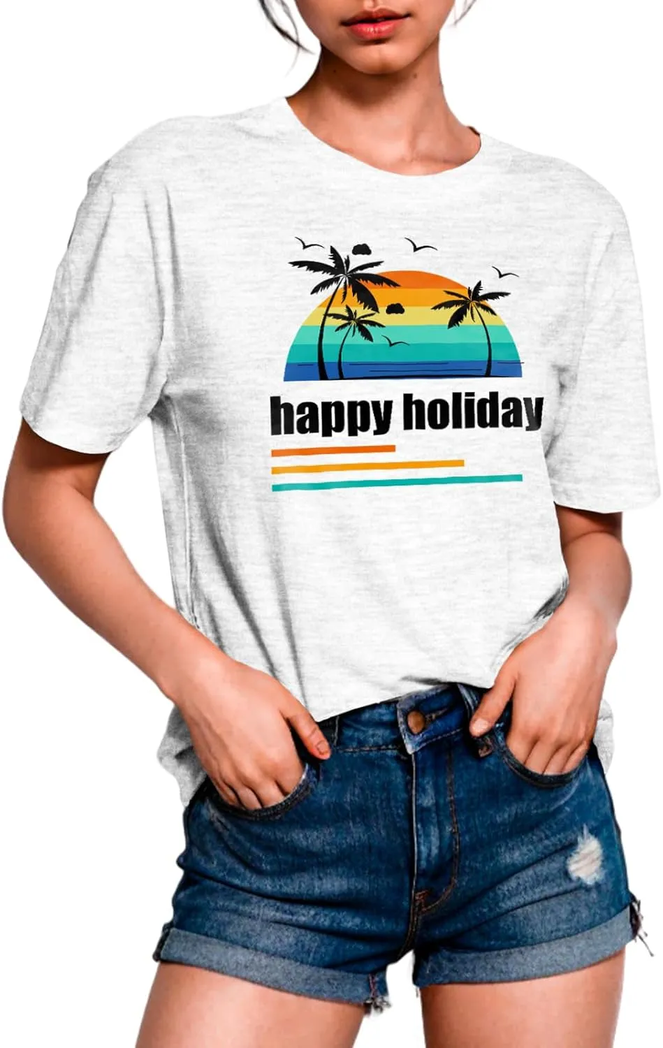Hawaiian Shirts for Women Palm Trees Graphic Tee Womens T Shirts Loose Fit Summer Vacation Short Sleeve Tops