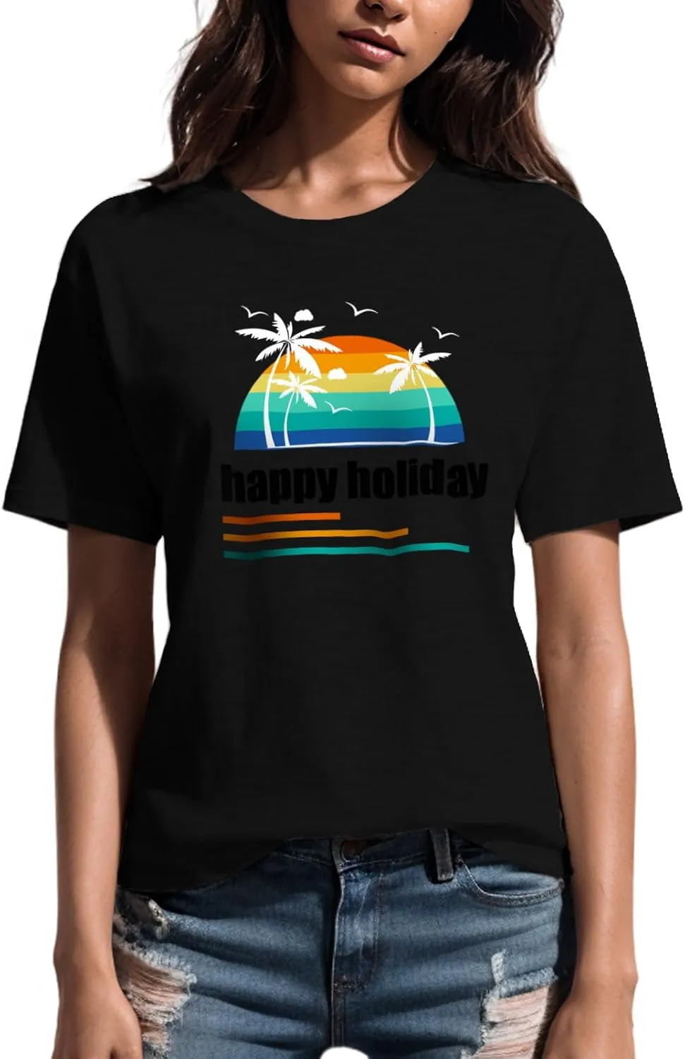 Hawaiian Shirts for Women Palm Trees Graphic Tee Womens T Shirts Loose Fit Summer Vacation Short Sleeve Tops