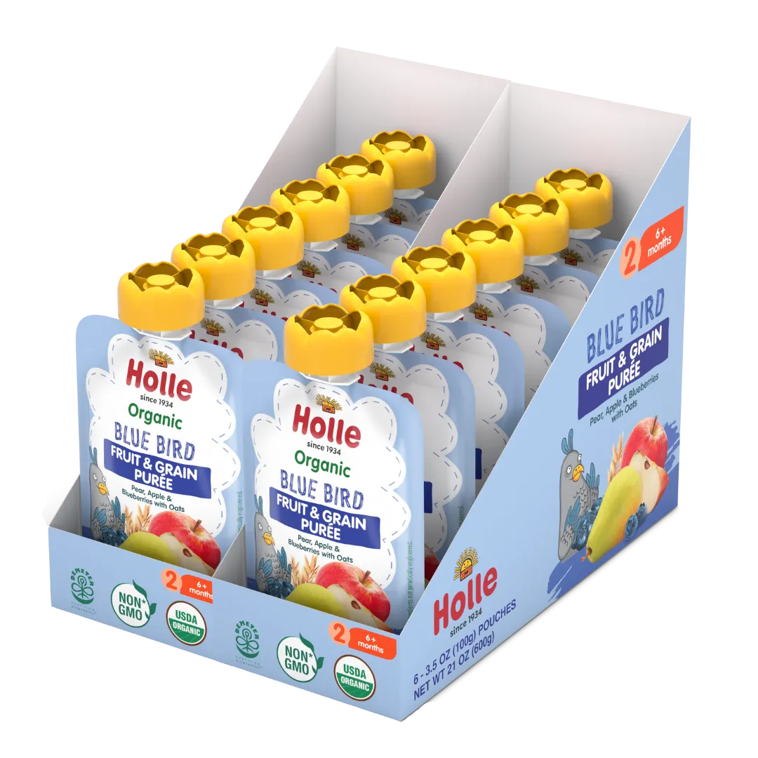 Holle Baby Food Pouches - Organic Fruit & Grain Puree - Blue Bird (USA Version)