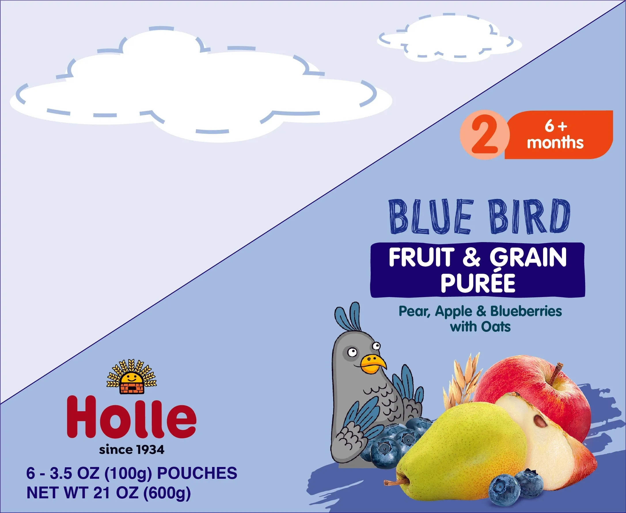 Holle Baby Food Pouches - Organic Fruit & Grain Puree - Blue Bird (USA Version)