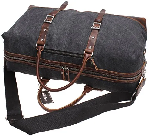 Iblue Vinatge Leather Weekender Travel Bag Mens Duffel Bag Canvas B003(Xl 21'', Grey)