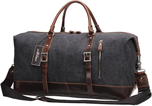 Iblue Vinatge Leather Weekender Travel Bag Mens Duffel Bag Canvas B003(Xl 21'', Grey)