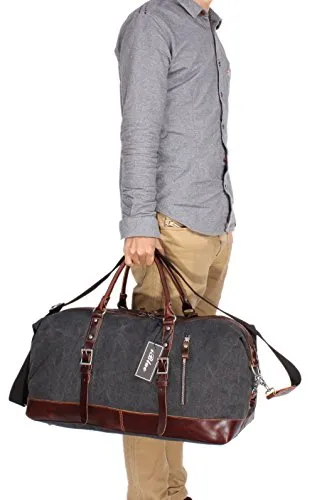 Iblue Vinatge Leather Weekender Travel Bag Mens Duffel Bag Canvas B003(Xl 21'', Grey)
