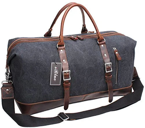 Iblue Vinatge Leather Weekender Travel Bag Mens Duffel Bag Canvas B003(Xl 21'', Grey)