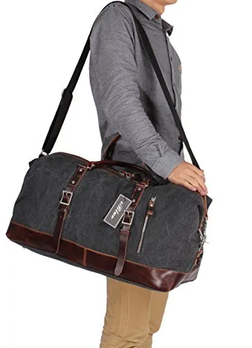 Iblue Vinatge Leather Weekender Travel Bag Mens Duffel Bag Canvas B003(Xl 21'', Grey)