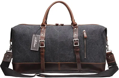 Iblue Vinatge Leather Weekender Travel Bag Mens Duffel Bag Canvas B003(Xl 21'', Grey)