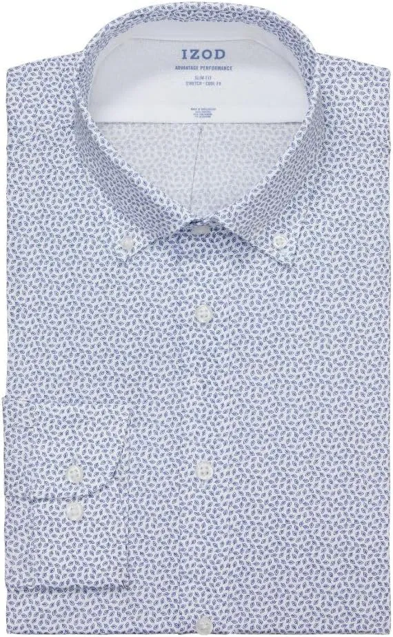 IZOD Men's Dress Shirt Slim Fit Stretch Fx Cooling Collar Print