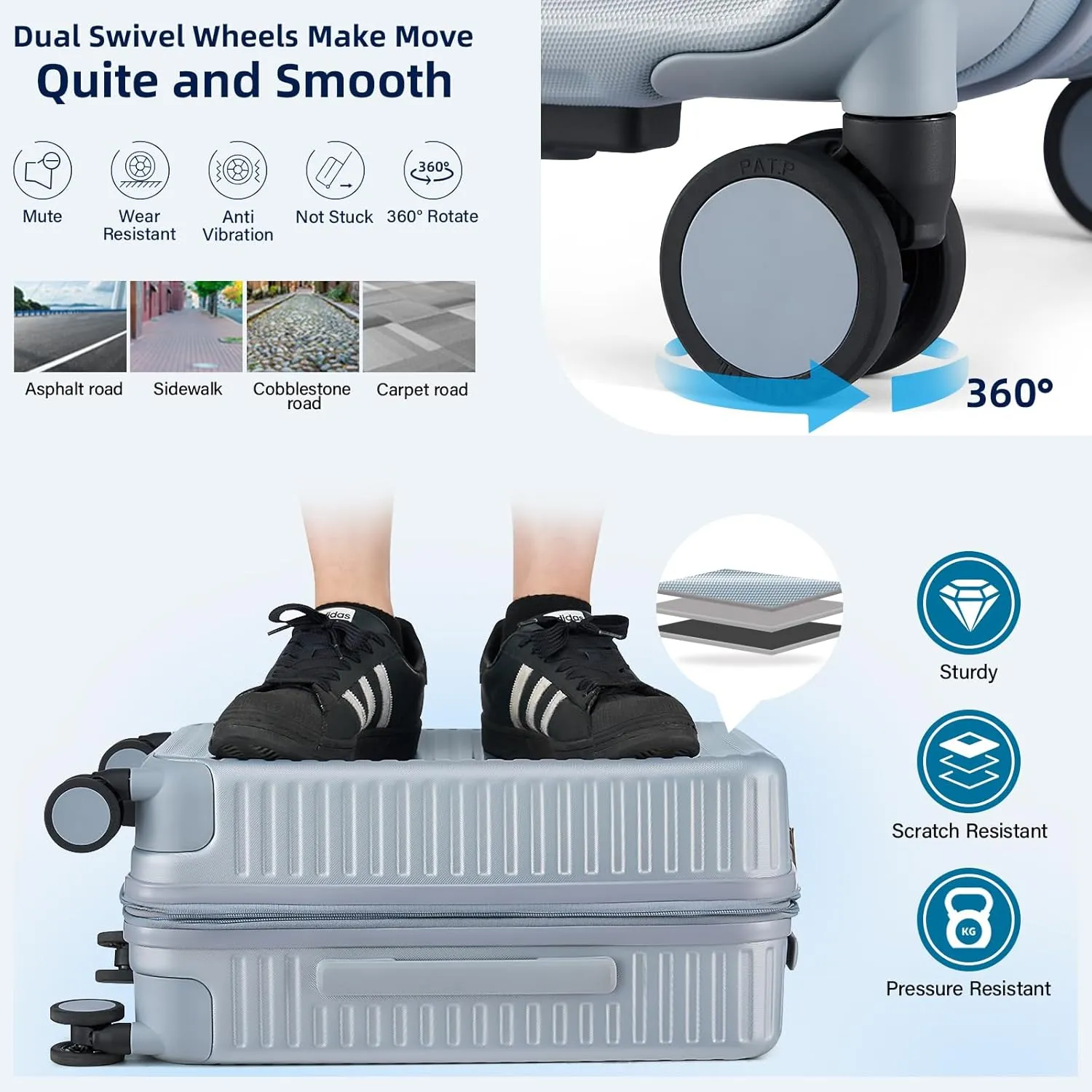 Large Checked Luggage 28 Inch Hard Shell Suitcases, Expandable Travel Luggage Lightweight Check In Luggage with Spinner Wheels Cup Holder Charger Built in, Silver