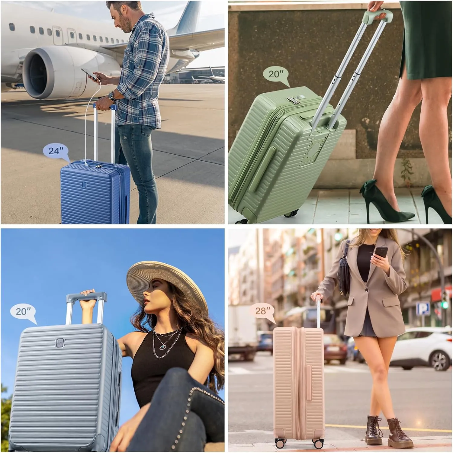 Large Checked Luggage 28 Inch Hard Shell Suitcases, Expandable Travel Luggage Lightweight Check In Luggage with Spinner Wheels Cup Holder Charger Built in, Silver