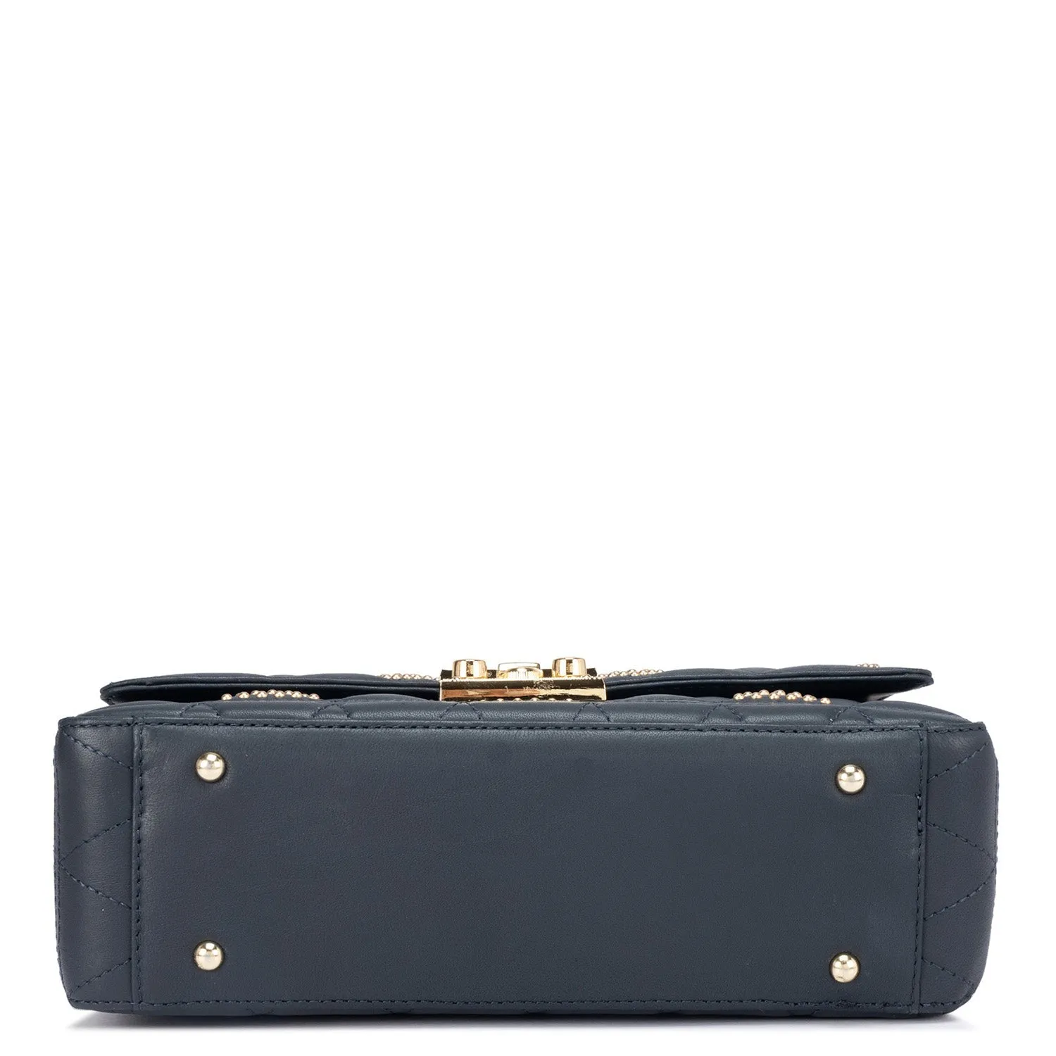 Medium Quilting Leather Satchel - Navy