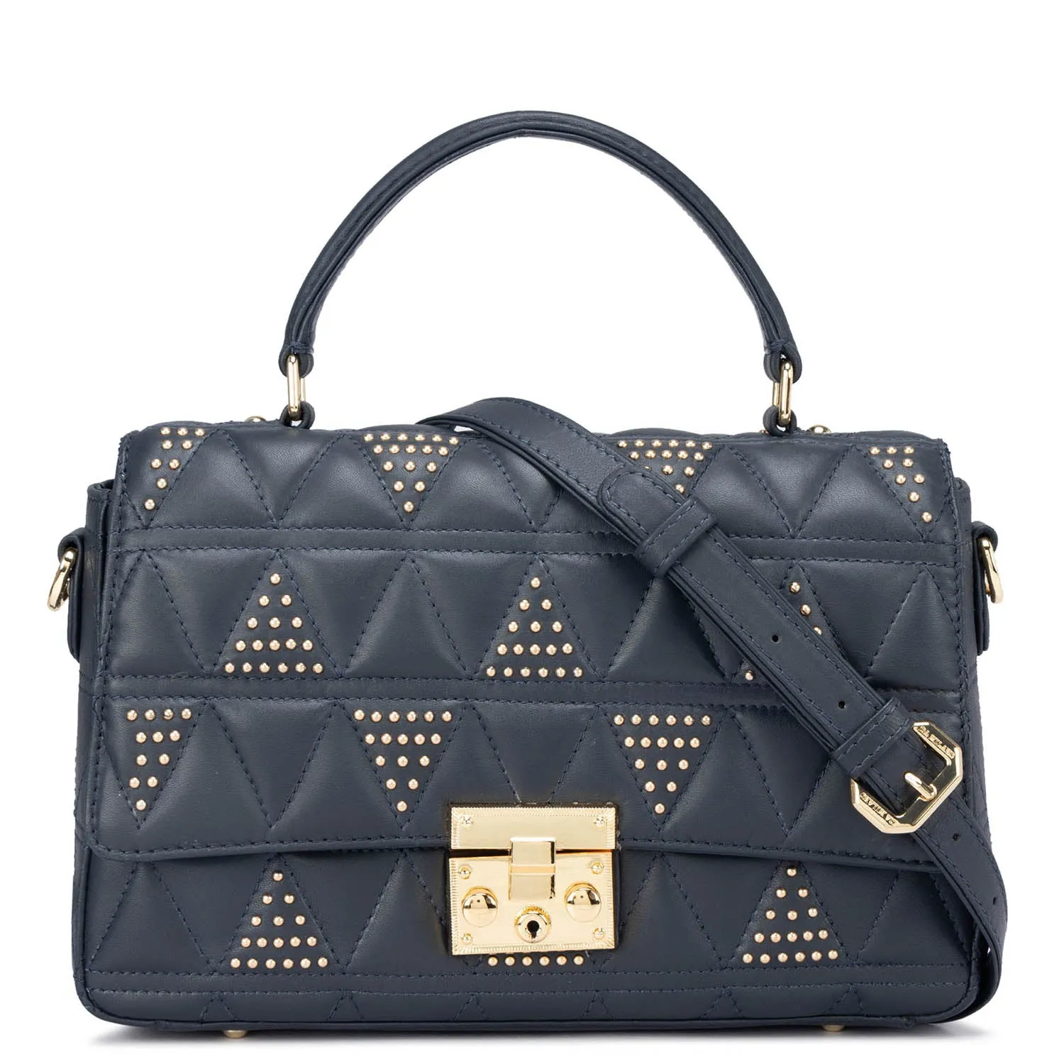 Medium Quilting Leather Satchel - Navy