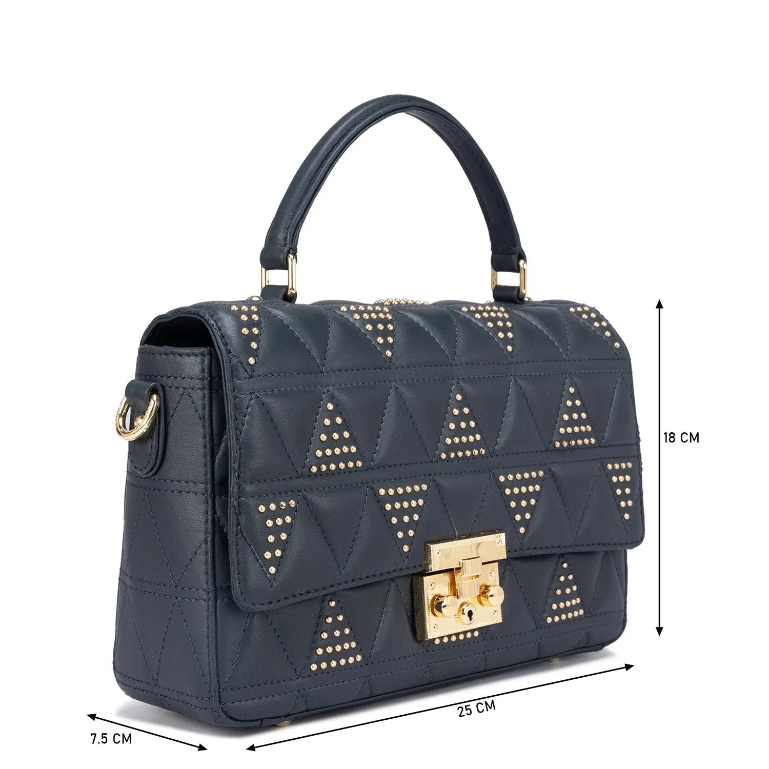 Medium Quilting Leather Satchel - Navy