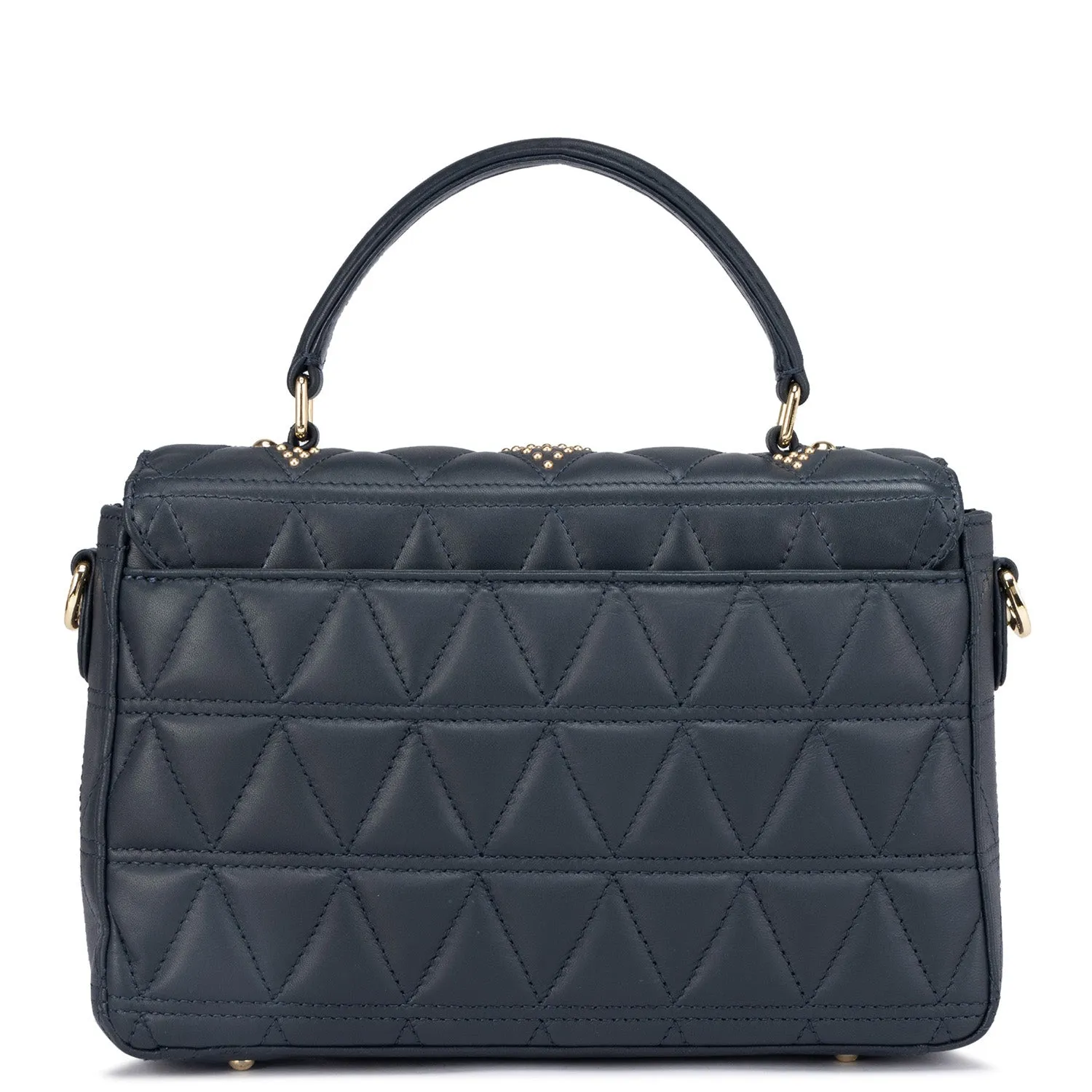 Medium Quilting Leather Satchel - Navy