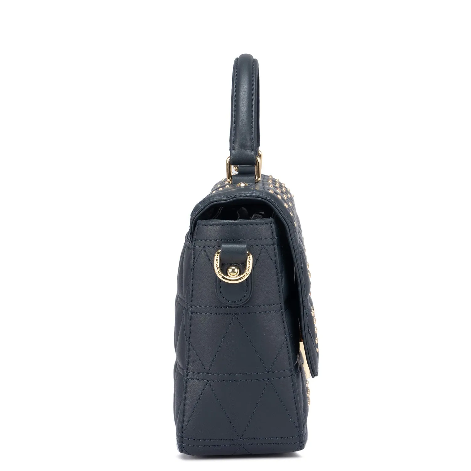 Medium Quilting Leather Satchel - Navy