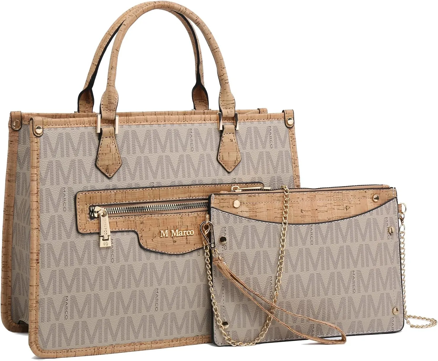 MKP Tote Bag for Women Medium Signature Monogram Satchel Handbags Purses Top Handle Shoulder Bags Wristlet Wallet Set 2pcs