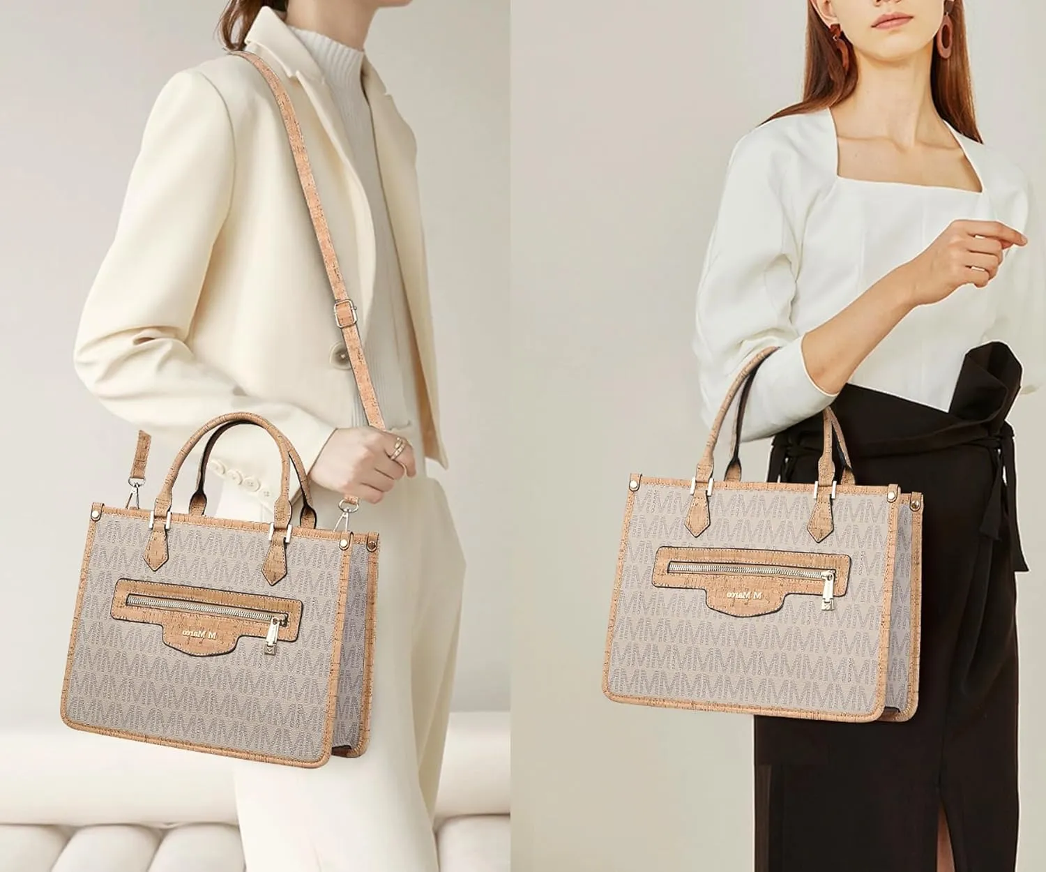 MKP Tote Bag for Women Medium Signature Monogram Satchel Handbags Purses Top Handle Shoulder Bags Wristlet Wallet Set 2pcs