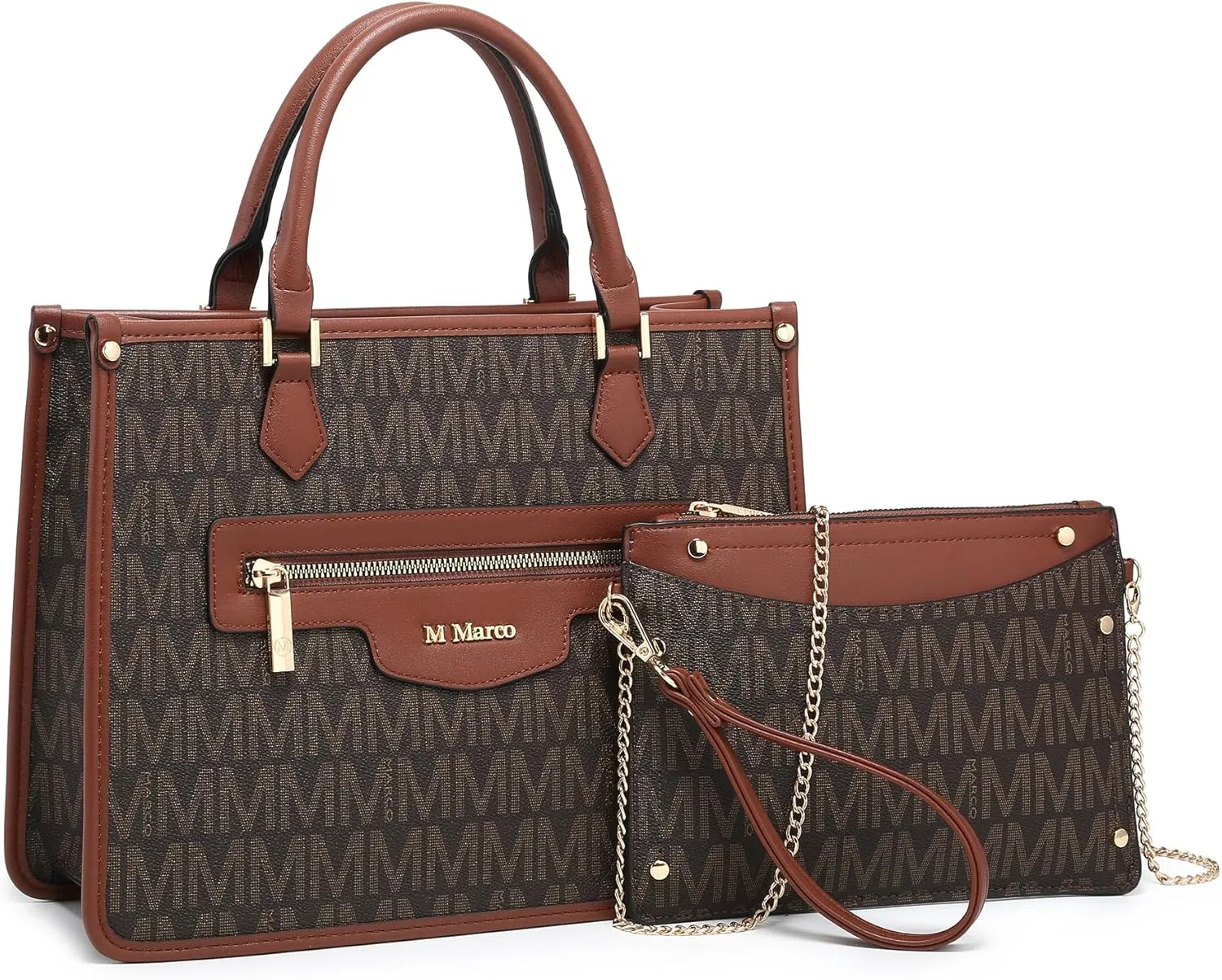 MKP Tote Bag for Women Medium Signature Monogram Satchel Handbags Purses Top Handle Shoulder Bags Wristlet Wallet Set 2pcs
