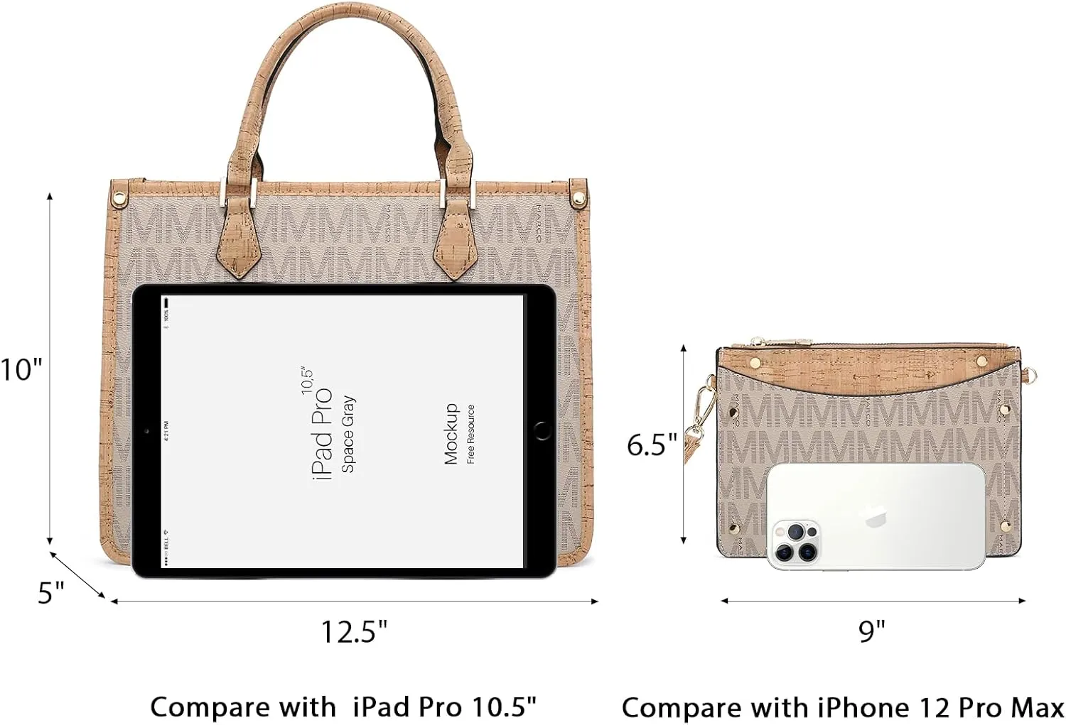 MKP Tote Bag for Women Medium Signature Monogram Satchel Handbags Purses Top Handle Shoulder Bags Wristlet Wallet Set 2pcs