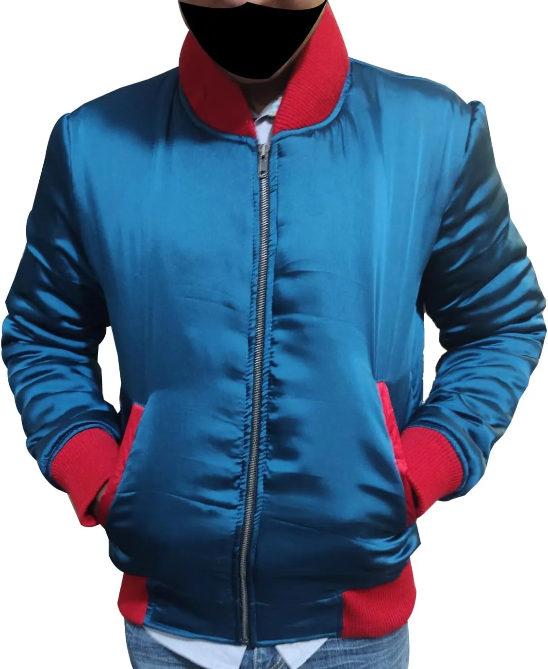 Mr Plow Blue Satin Stylish Mens Bomber Jacket