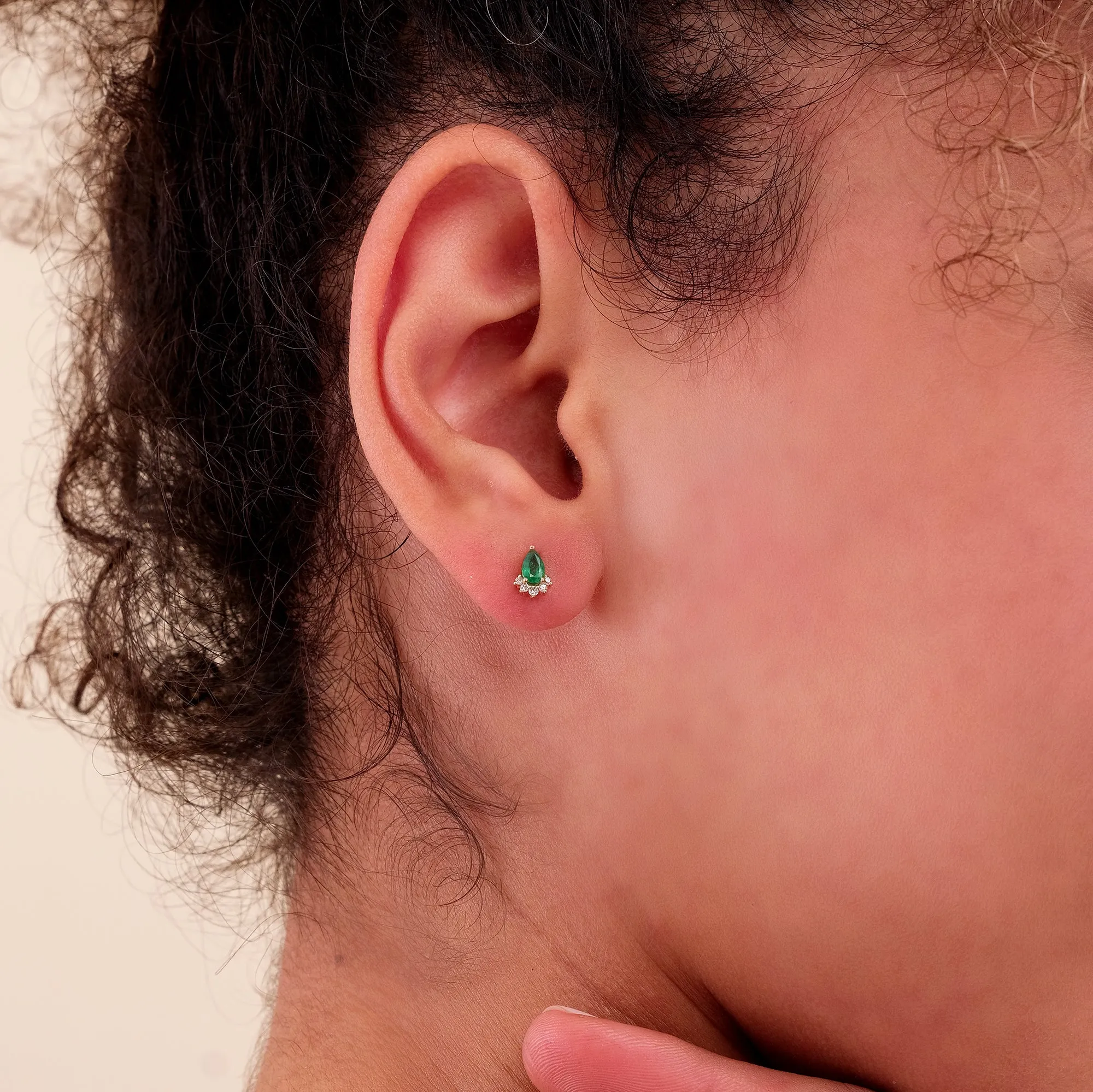 Pear Cut Emerald Diamond Stud Earrings, Asel