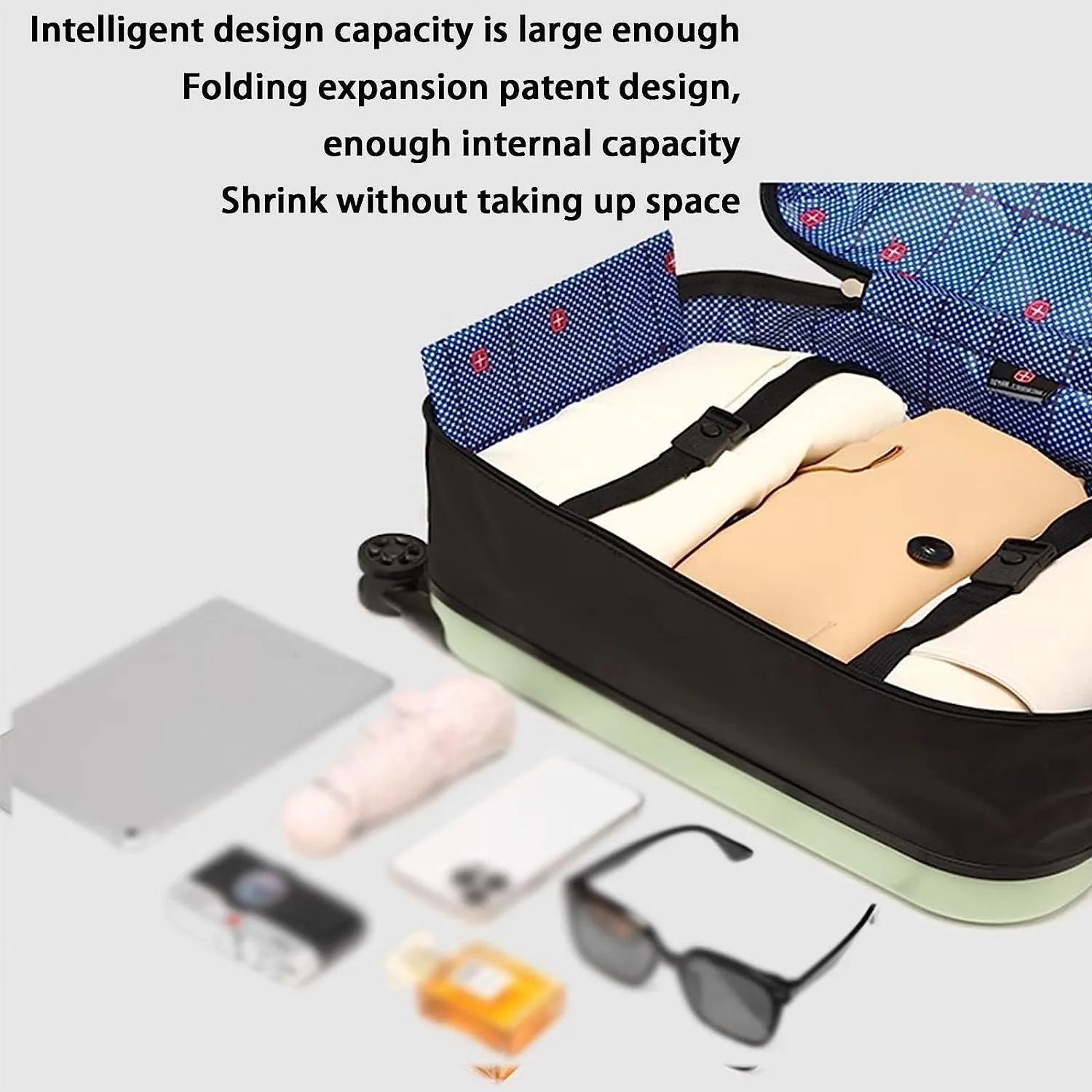 Portable Suitcase Expandable Luggage Foldable Suitcases With Universal Wheels Carry On Luggage Adjustable Suitcasetsa Customs Combination Lock Smooth to use (Dark Blue 24 in)