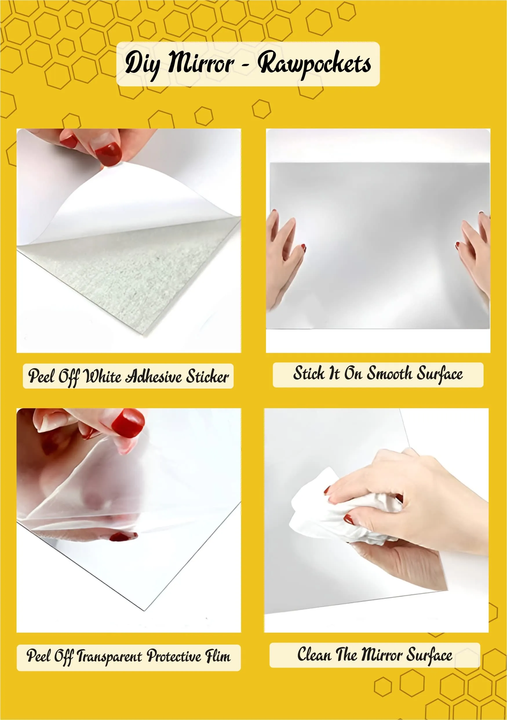 rawpockets Golden Rectangle Brick Shape 3D Acrylic Self Adhesive Mirror Sticker