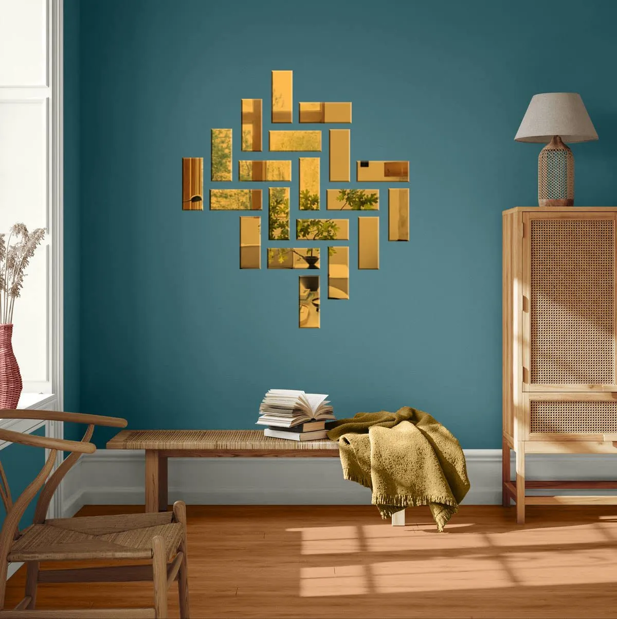 rawpockets Golden Rectangle Brick Shape 3D Acrylic Self Adhesive Mirror Sticker