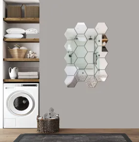 Rawpockets Hexagon Silver 3D Acrylic Self Adhersive Mirror Sticker Pack of 20